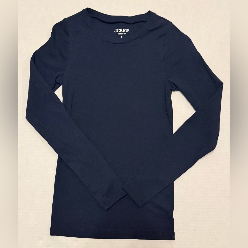 J. Crew Perfect Fit Long Sleeve Crewneck T-Shirt Navy Blue Size S BL112